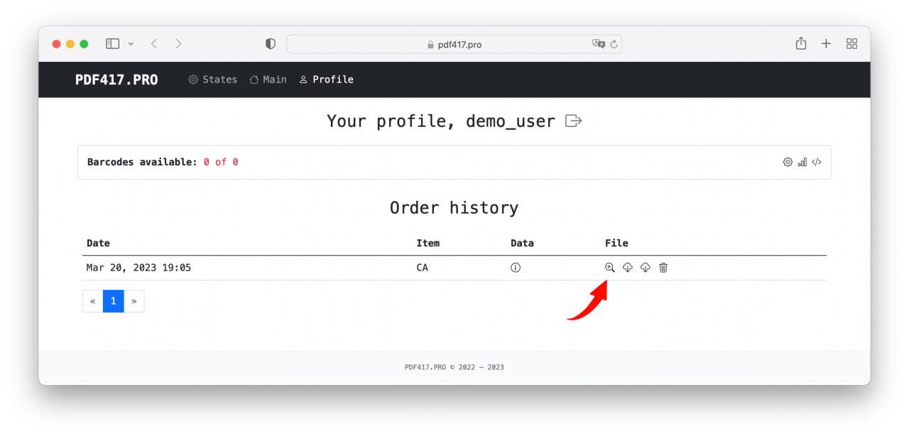 Profile page and orders history