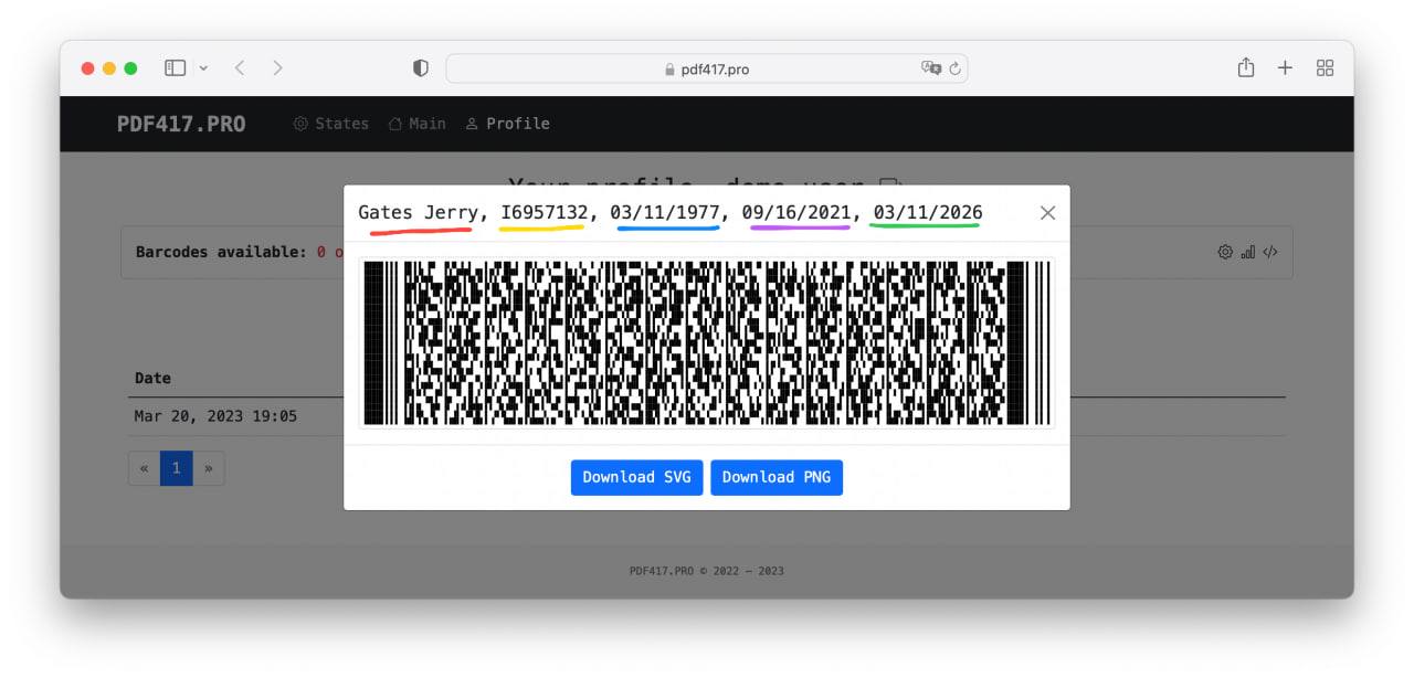 Barcode preview in profile page