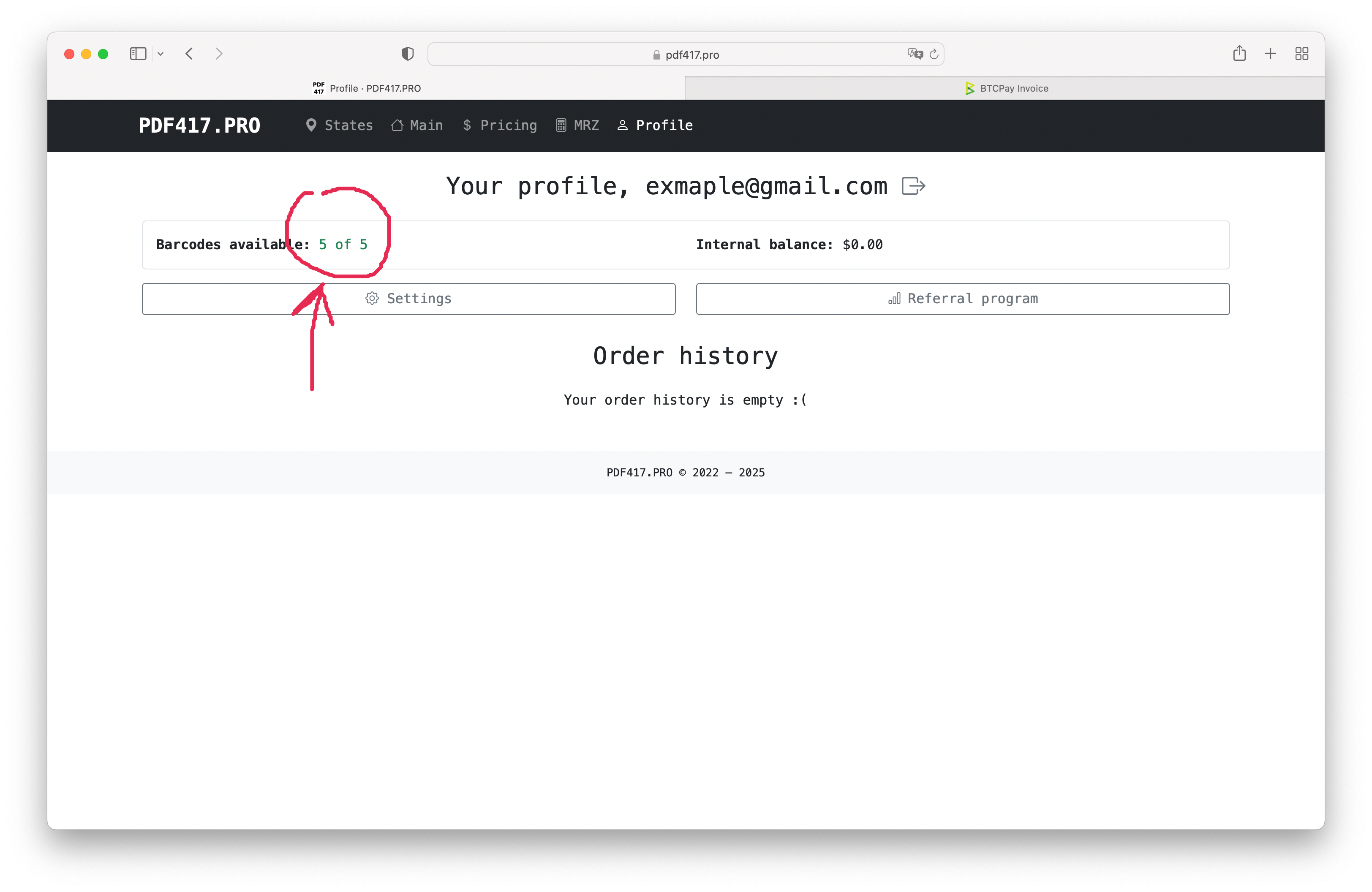 success payment and profile page