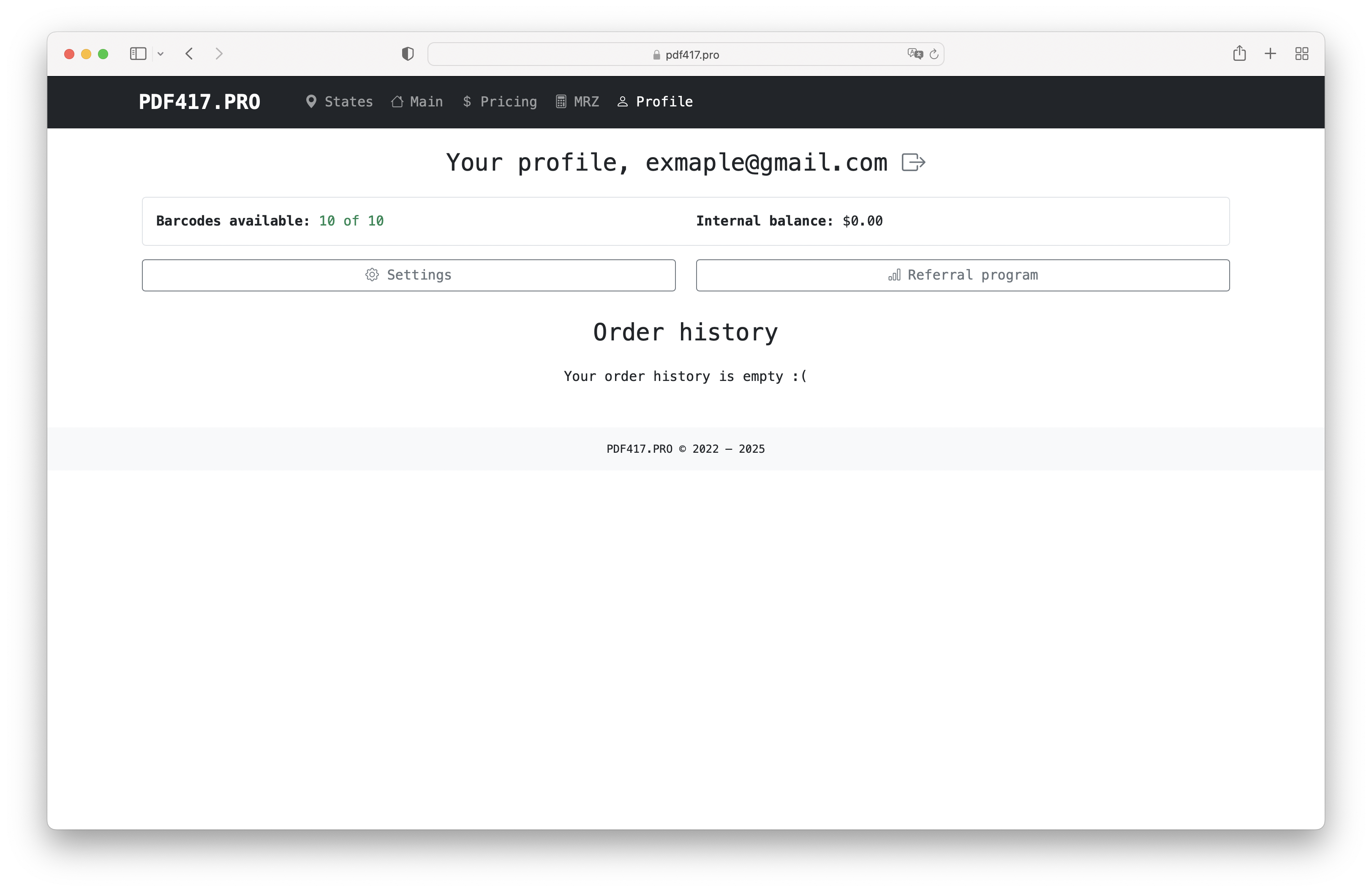 profile page with barcode balance