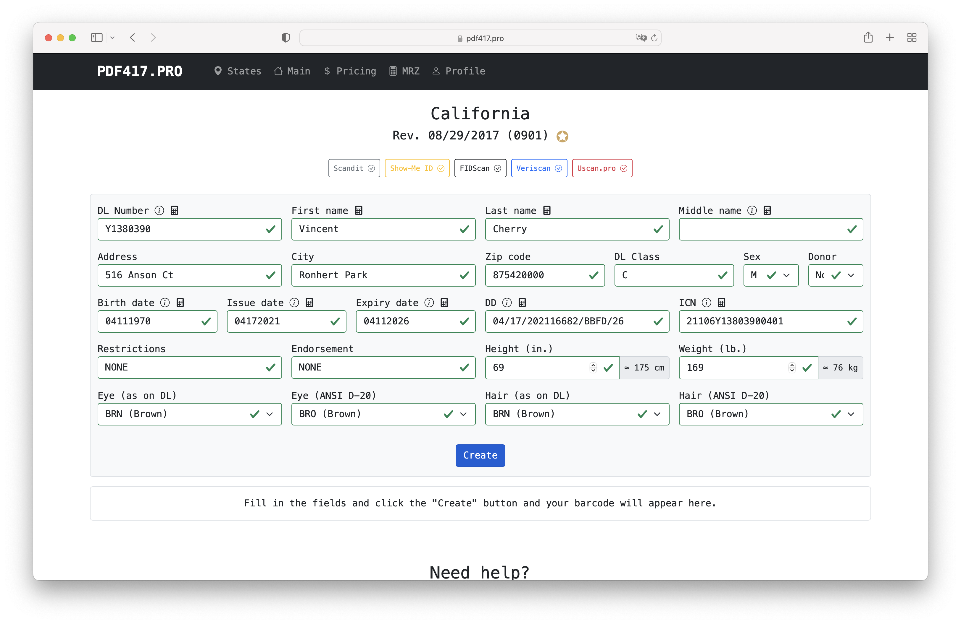 california form example